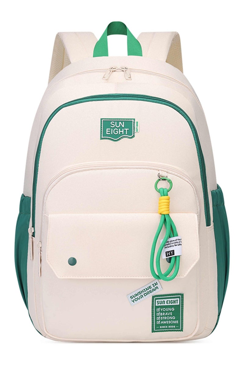 SUN EIGHT Premium 18.5-inch Light Weight School Backpack Water Resistant Polyester Multicolored Daypack for Boys and Girls, SE8485, Beige Green - Image 3